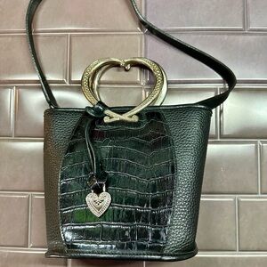Elegant Black Croc-Embossed Handbag with Heart Detail